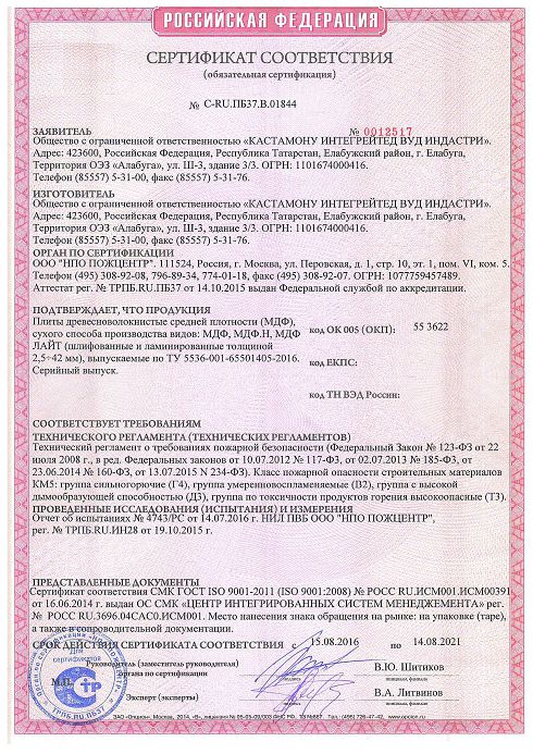Сертификат пожарной безопасности